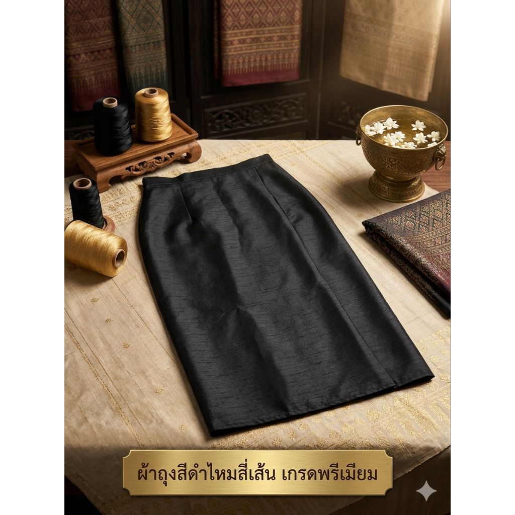 ผ้าถุงอย่างเดียวสีดำไหมสี่เส้น