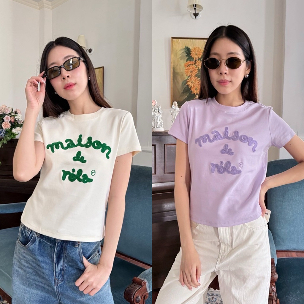 Maison baby tee  เสื้อยืดคอกลมแขนสั้นสุดคิ้วท์ ทรงเบบี้ทีคอลใหม่งานปัก