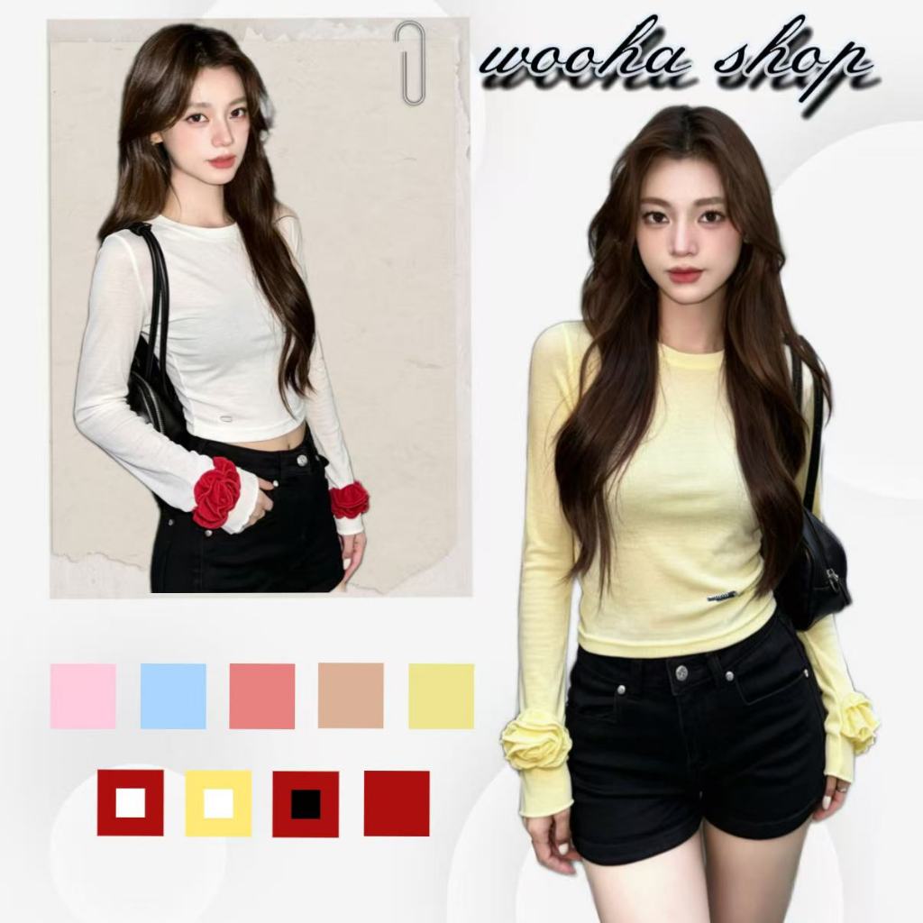 🥰wooha shop🥝เสื้อแขนยาวกันแดดสำหรับไปทะเล ดีไซน์ลายดอกไม้โปร่งแสง ช่วยให้ดูผอมเพรียวและสวยงาม
