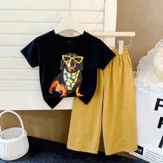 PRINCESS KESLI ชุดเซ็ตเด็กผู้หญิง สไตล์เกาหลี ชุดแฟชั่นสองชิ้น เสื้อแขนสั้นกางเกงคาร์โก้ ขากว้าง ทรงหลวม