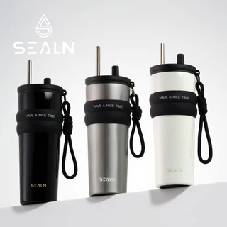 SEALN(710ml/24oz)แก้วเก็บความเย็นสแตนเลส เก็บความร้อนและเย็นได้ เคลือบเซรามิกภายใน มาพร้อมหูจับและหลอดดูดน้ำ