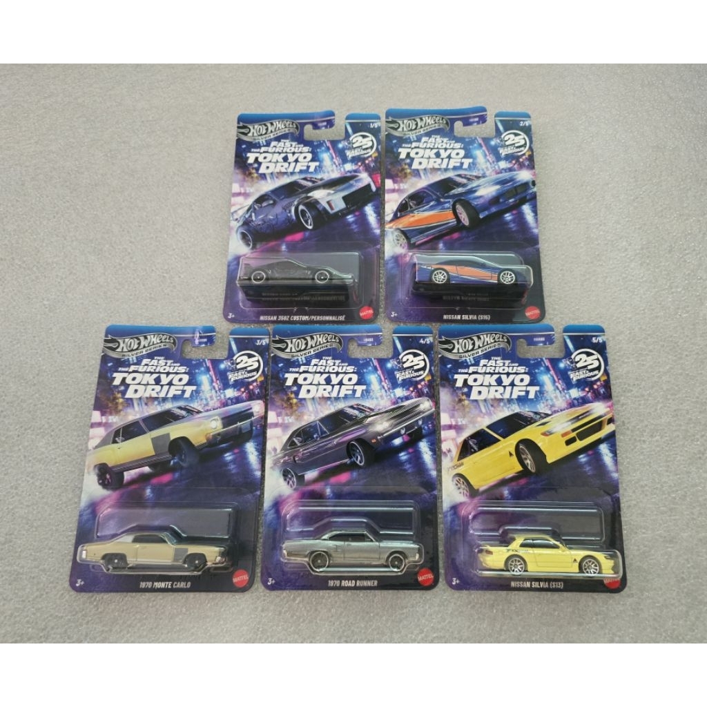 Hotwheels nissan 350z, nissan silvia s15, monte, road runner, nissan silvia s13, fast&furious tokyo 