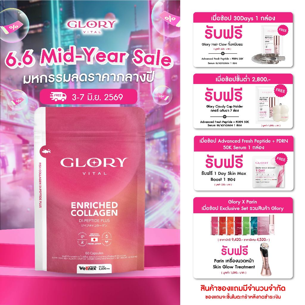 Glory Enriched Collagen กลอรี่ คอลลาเจนไดเปปไทด์ โครงสร้างเดียวกับผิวตัวใหม่