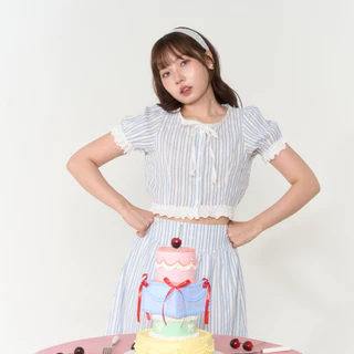 (S-3XL) CHAWY Sugar stripe set 🌷✨ C4099 กดแยกช้ิน เสื้อ กระโปรง