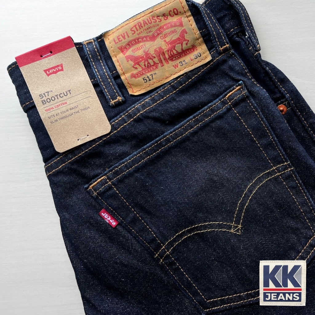 กางเกงยีนส์ Levi's 517 Bootcut ผ้าฟอก สีน้ำเงินเข้ม Made in Bangladesh ของแท้ 100%
