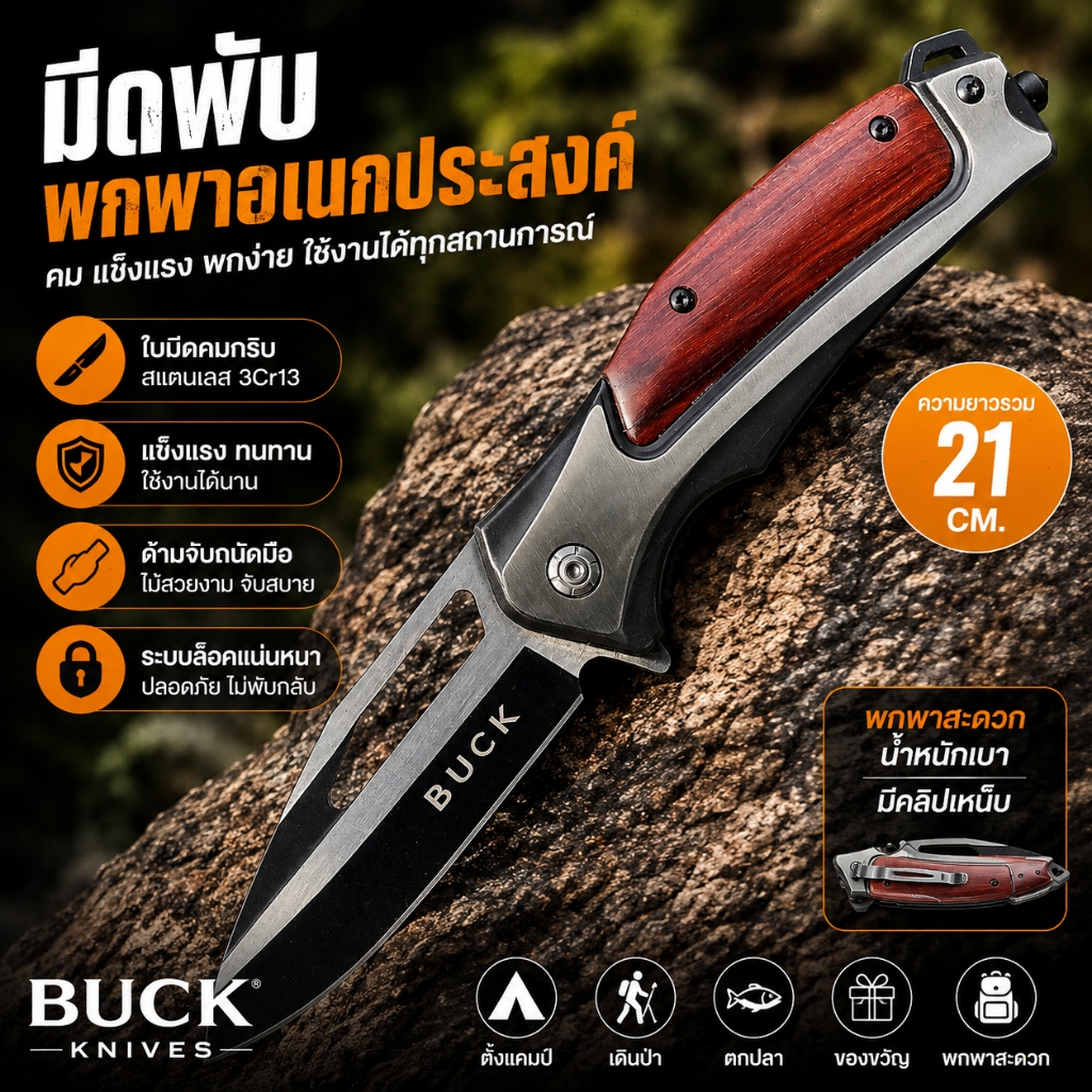 มีดพับ Buck DA130 มีดปอกผลไม้ มีดใช้เดินป่า สแตนเลส มีความแข็งแรงสูง มีดพับกลางแจ้ง มีดพับคมๆ Outdoor folding knife