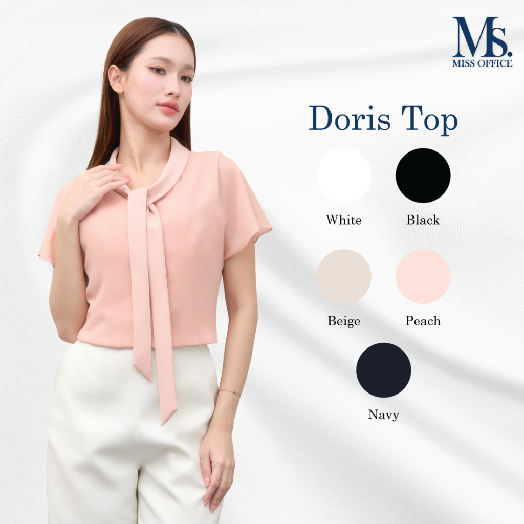 Miss Office เสื้อแขนล้ำแต่งคอผูกโบว์ (Doris Top : MT-372)