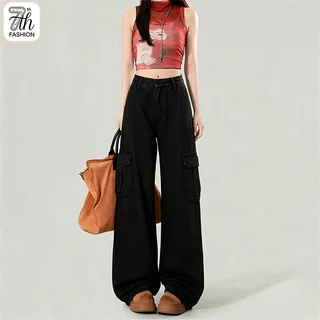 S-5XL Cargo Jeans Women High Waist กางเกงยีนส์กระเป๋าเยอะ ใส่สบาย ผู้หญิง กางเกงเดนิมหญ้า ใส่ได้ทุกโอกาส