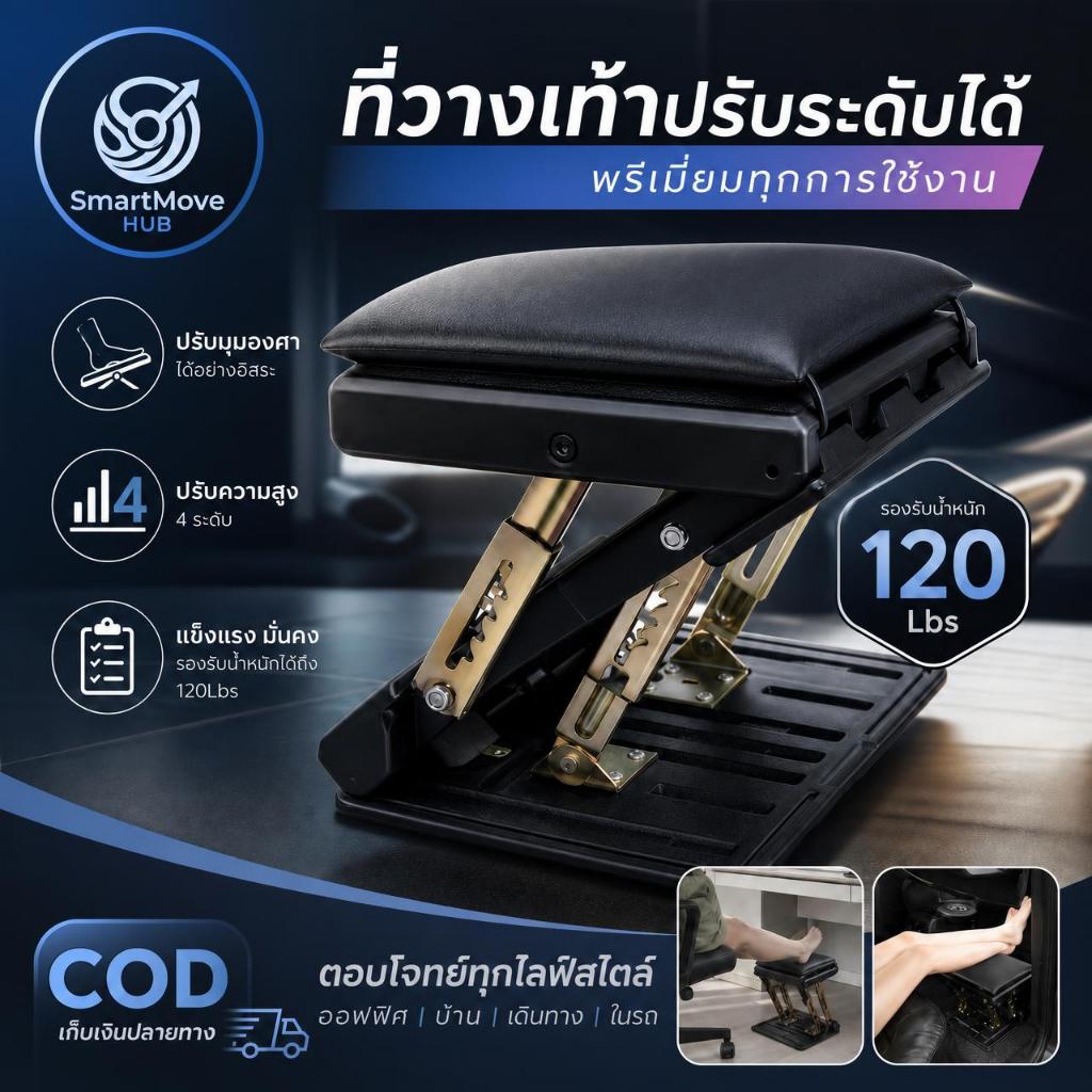 🔥เบาะพักเท้าอเนกประสงค์ ปรับระดับได้ 4 ระยะ แผ่นนุ่มถอดซักได้ รับน้ำหนัก 120Lbs ลูกนวดในตัว สีดำ ใช้ได้ทั้งในรถ ที่บ้าน