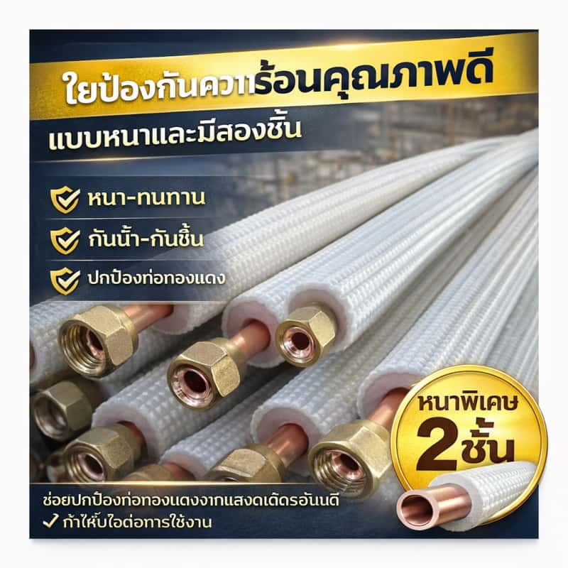 ท่อน้ำยาแอร์ ท่อทองแดง ท่อแอร์ มี2ขนาด(1/4-3/8) (1/4-1/2) แบบหนา0.7มม.ยาว4เมตร ทองแดงพร้อมฉนวน ใช้ได้ทุกยี่ห้อแอร์