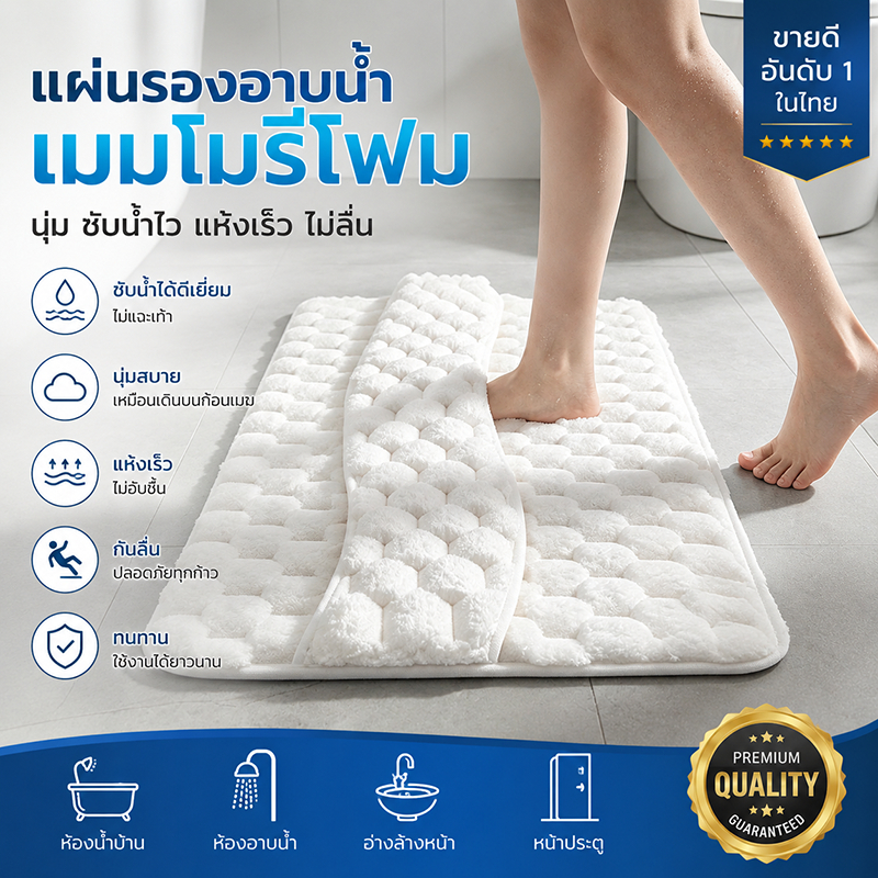 COD พรมเช็ดเท้าเมมโมรี่โฟม 40*60CM สไตล์มินิมอล นุ่มสบาย ดูดซับน้ำ ก้นกันลื่น พรมห้องน้ำ