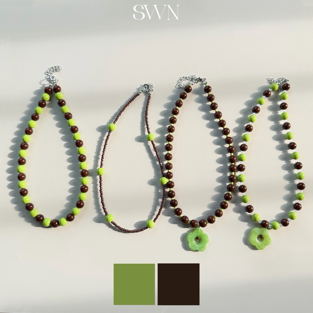 สร้อยคอลูกปัด เขียว+น้ำตาล 💚🤎 คู่สีใหม่ สุดฮิต (พร้อมส่ง)