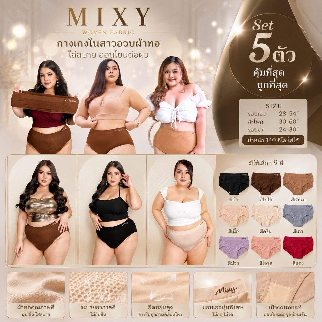 🔥🔥 Mixy พร้อมส่งถูกที่สุด 🔥🔥จัด Set 5 ตัว กางเกงในผู้หญิงไซส์ใหญ่ กางเกงในคนอ้วน
