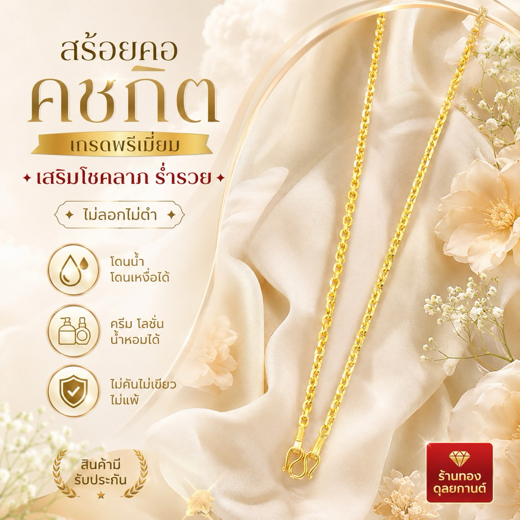 AN17 สร้อยคอ ลายคชกิต เศษทองคำแท้ หนัก 2 บาท ไซส์ 18-20-24 นิ้ว (1 เส้น)