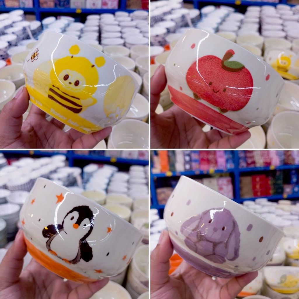 ถ้วยเซรามิก 4.5-5 นิ้ว ถ้วยกลม ถ้วยลายดอกไม้ ถ้วยหลากสี ถ้วยแบ่ง ทำจากเซรามิก เข้าไมโครเวฟได้