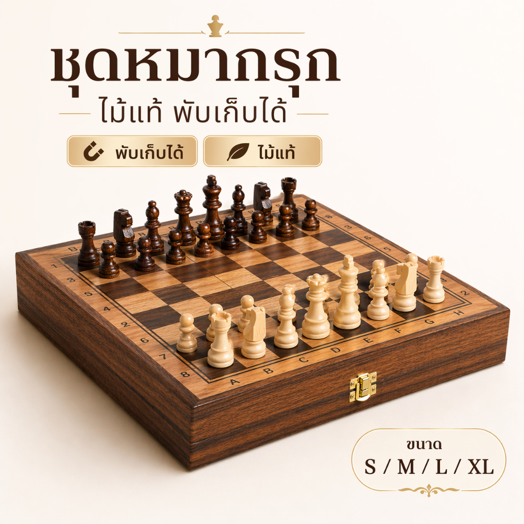 กระดานหมากรุกพับได้ หมากรุกแม่เหล็ก ชุดหมากล้อมไม้ กระดานเกมพกพา ของเล่นเด็กโต พับเก็บได้ ไม่หลุดร่วง