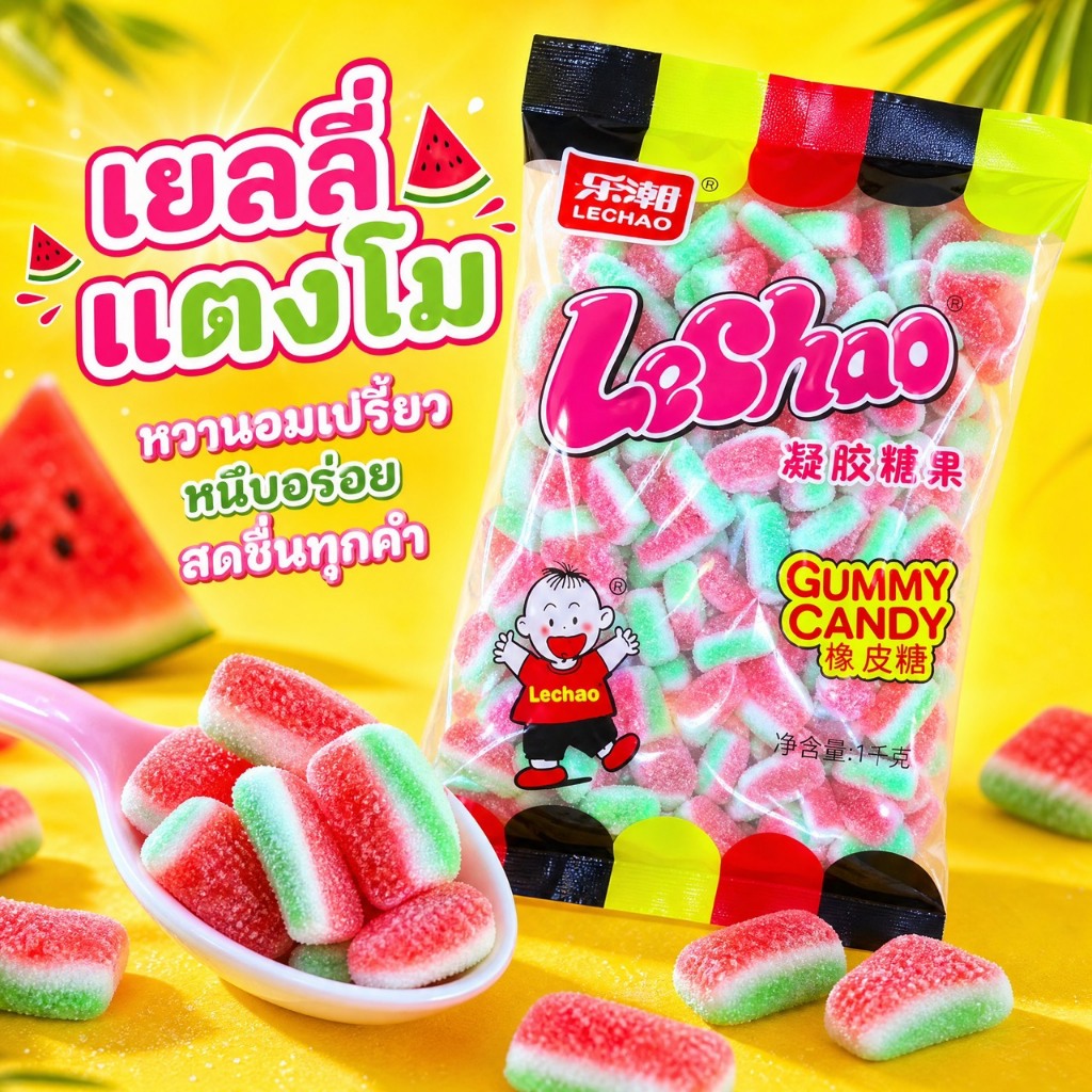 Lechao เยลลี่แตงโม สุดคุ้ม 1 กิโลกรัม เด็กชอบ ผู้ใหญ่เลิฟ หอม เปรี้ยวหวาน เคี้ยวหนุบหนับสุดๆ 🍉🍉