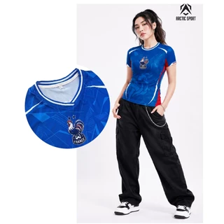 เสื้อกีฬา พิมพ์ลาย ฟุตบอล เสื้อเชียร์ คอกลมไขว้ ผ้าดาวกระจาย ใส่ได้ทั้งชายและหญิง