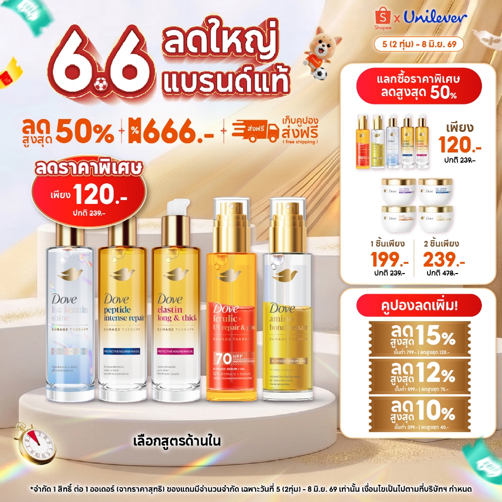 ใหม่! โดฟ นอริชชิ่ง ออยล์ 77-95 มล.x1-x2 (เลือกสูตรข้างใน) Dove Nourishing Oil 77-95 ml.x1-x2