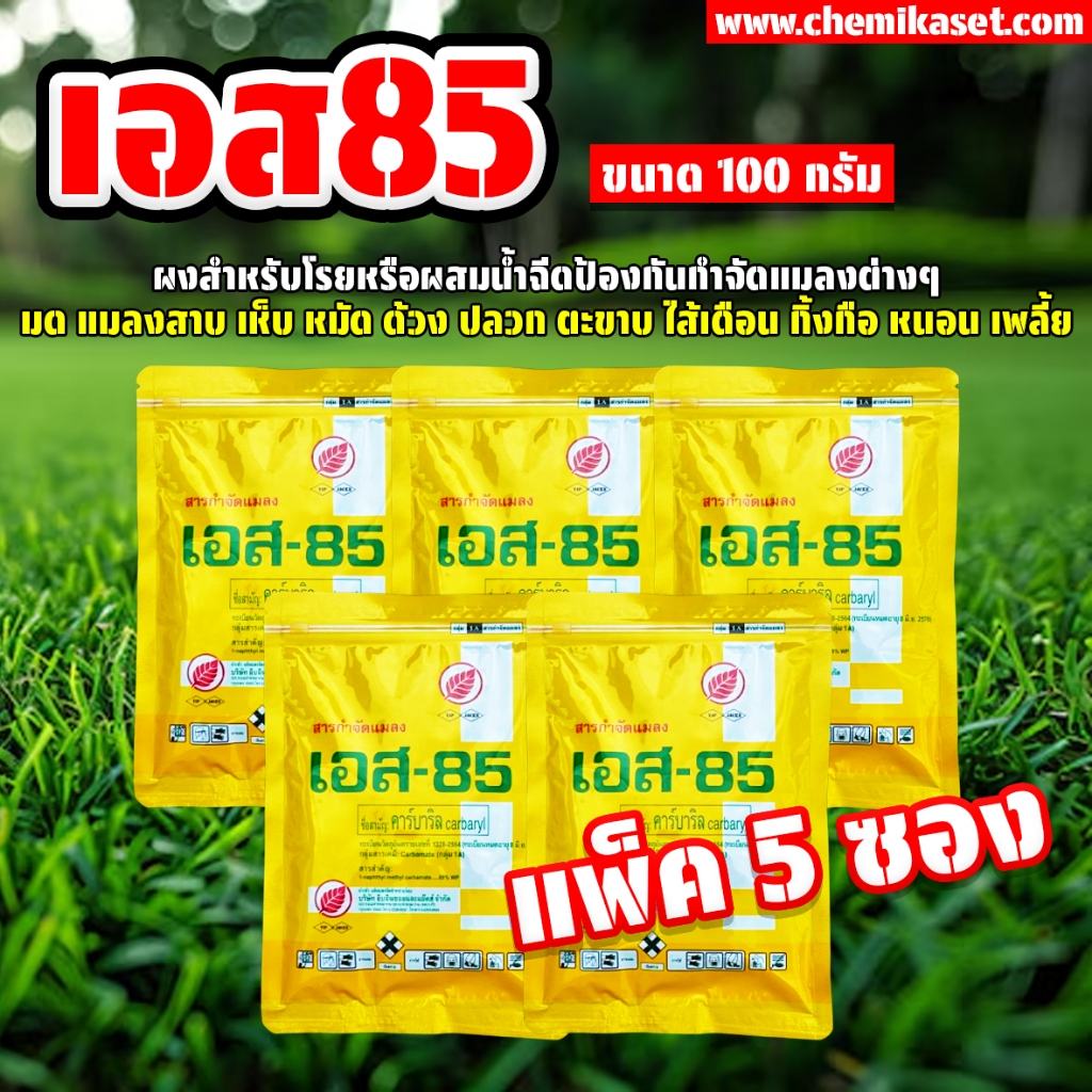(แพ็คละ5ซอง) เอส85 ขนาด 100 กรัม สารป้องกันและกำจัดแมลง แมลงสาบ มด ปลวก