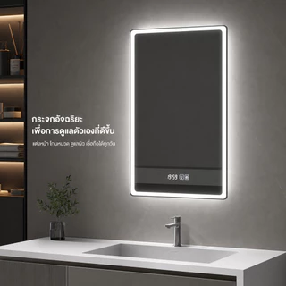 BM กระจกห้องน้ำอัจฉริยะ ติดผนัง LED กันฝ้า จอสัมผัส แสดงเวลา คุณภาพดี เหมาะแต่งห้องน้ำ โรงแรม กระจก