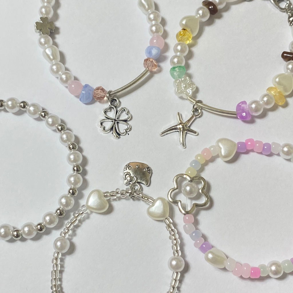 กำไลข้อมือ ลูกปัด มุก+จี้ ชาร์ม bracelet Handmade