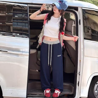 Mikyolike 2-14ปี กางเกงลำลองสาวเอวสองชั้น ผ้านุ่ม มีเชือกดึง สไตล์เกาหลี กางเกงขายาวกว้างใส่สบาย มี3สีให้เลือก