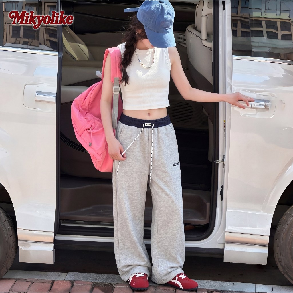 2-14ปี สไตล์เกาหลี กางเกงขายาวทรงตรง ทรงหลวม เอวยางยืด เอวสูง Causal Pants ผ้าฝ้ายแท้ ผ้าหนุ่ม ใสสบาย