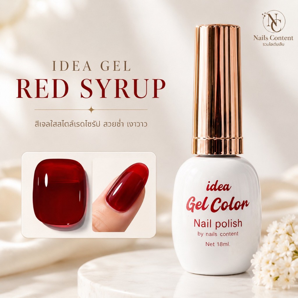 สีแดงไซรัปสีสด idea gel สีสวยโปร่งแสงกำลังดีเนื้อแน่นมากๆเลยค่ะ สีนี้ยอดนิยมและจำเป็นต้องมีเลย สีเจลต้องอบนะคะ