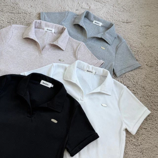 Classy Top • เสื้อโปโลคอวี แต่งอะไหล่ ผ้าร่องใหญ่(มี3ไซส์)