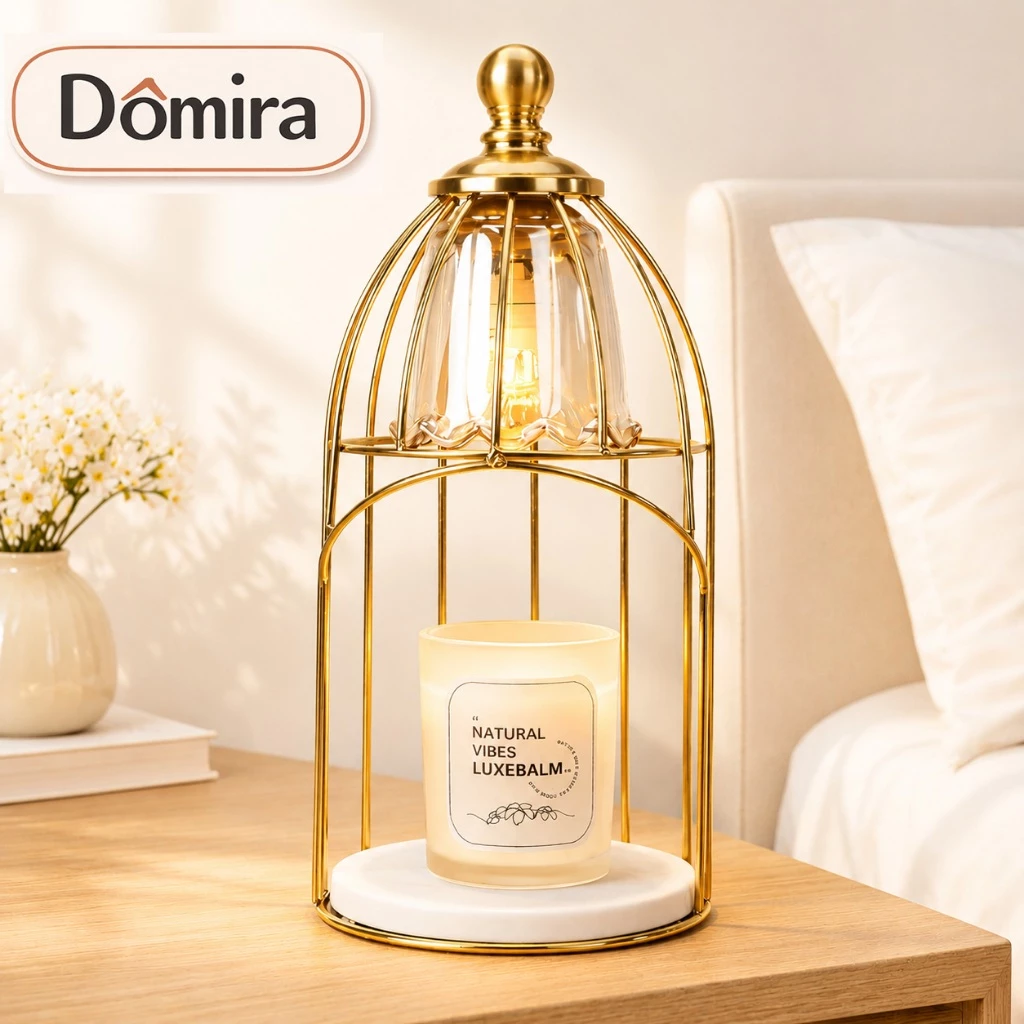 Domira ของขวัญคริสต์มาส ฐานหินอ่อน Candle Warmer เครื่องอุ่นเทียนหอมปราสาทสีทอง
