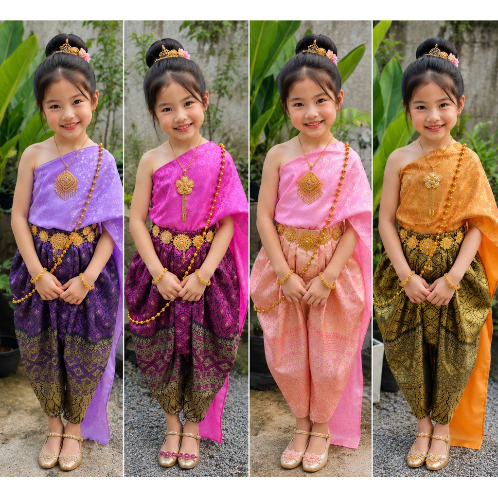ชุดไทยเด็กผู้หญิงสำเร็จรูป สไบ+โจงกระเบน (ไม่รวมเครื่องประดับ) พร้อมส่ง
