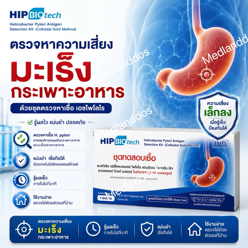 HIP Biotech ชุดตรวจ H.pylori เฮชไพโลไร ความเสี่ยงมะเร็งกระเพาะอาหาร โดยตรวจหาแอนติเจน ในอุจจาระ