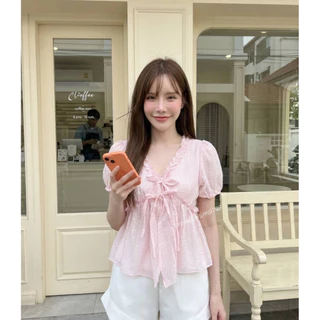 @PREM เสื้อคอวีลายดอกไม้ผ้าโรซี่ สวมใส่บาย อก32-38 เหมาะกับเที่ยวSummer🌞🌸