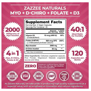 Myo D-chiro + D3 +folate ขนาดบรรจุ 120 เม็ด ภาวะประจำเดือนมาไม่ปกติ pcos เตรียมตั้งครรภ์