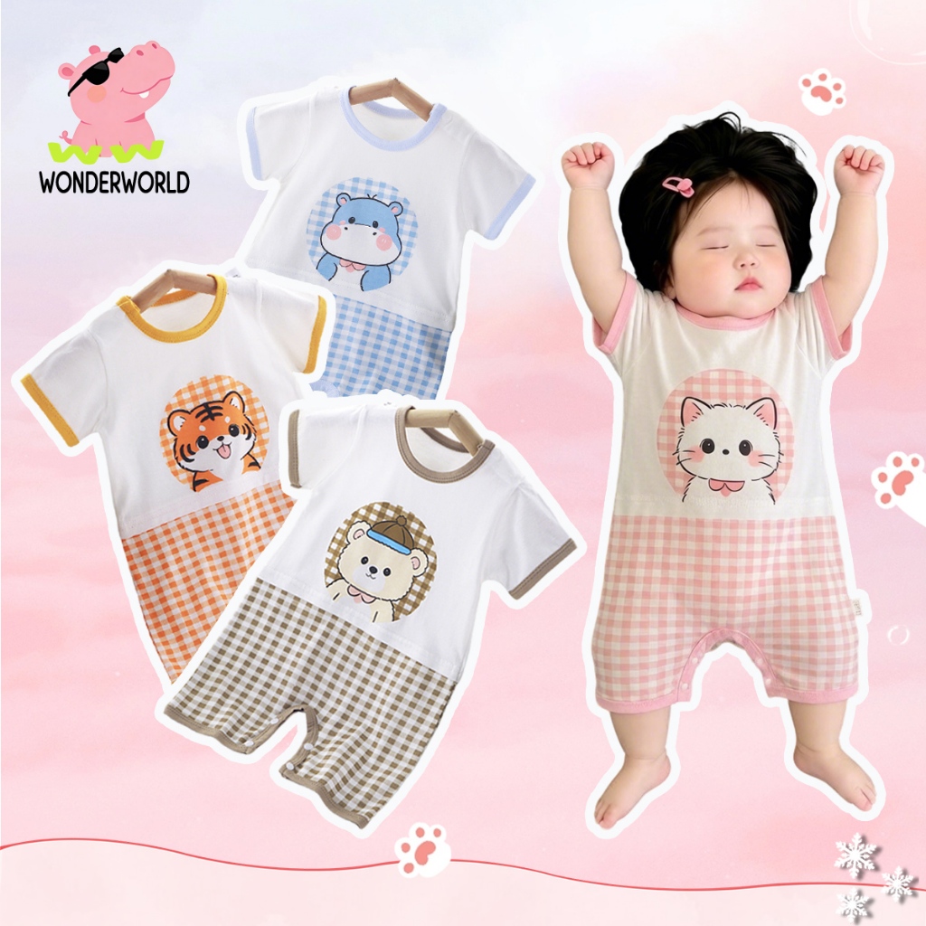 ชุดรอมเปอร์เด็กอ่อน ชุดบอดี้สูทเด็กลายการ์ตูน มีหลายสีให้เลือก เหมาะกับอากาศร้อนๆ ผ้านุ่มใส่สบาย