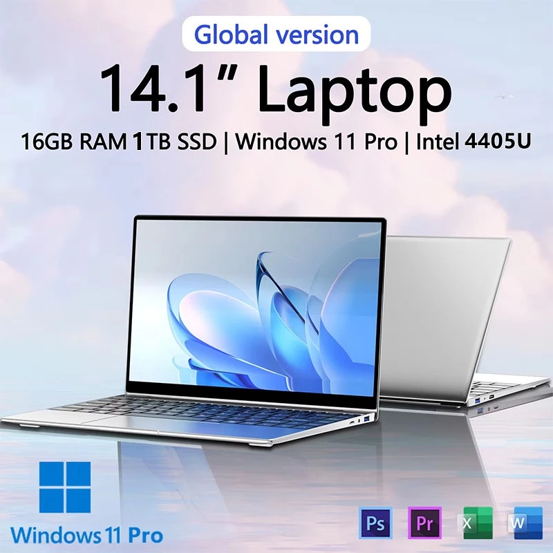 ใหม่ Ultra Slim Laptop 14.1 " แล็ปท็อป 16GB + 1TB SSD Intel 4405U PC เกม 1920 * 1080 จอแสดงผล Windows 11 Pro
