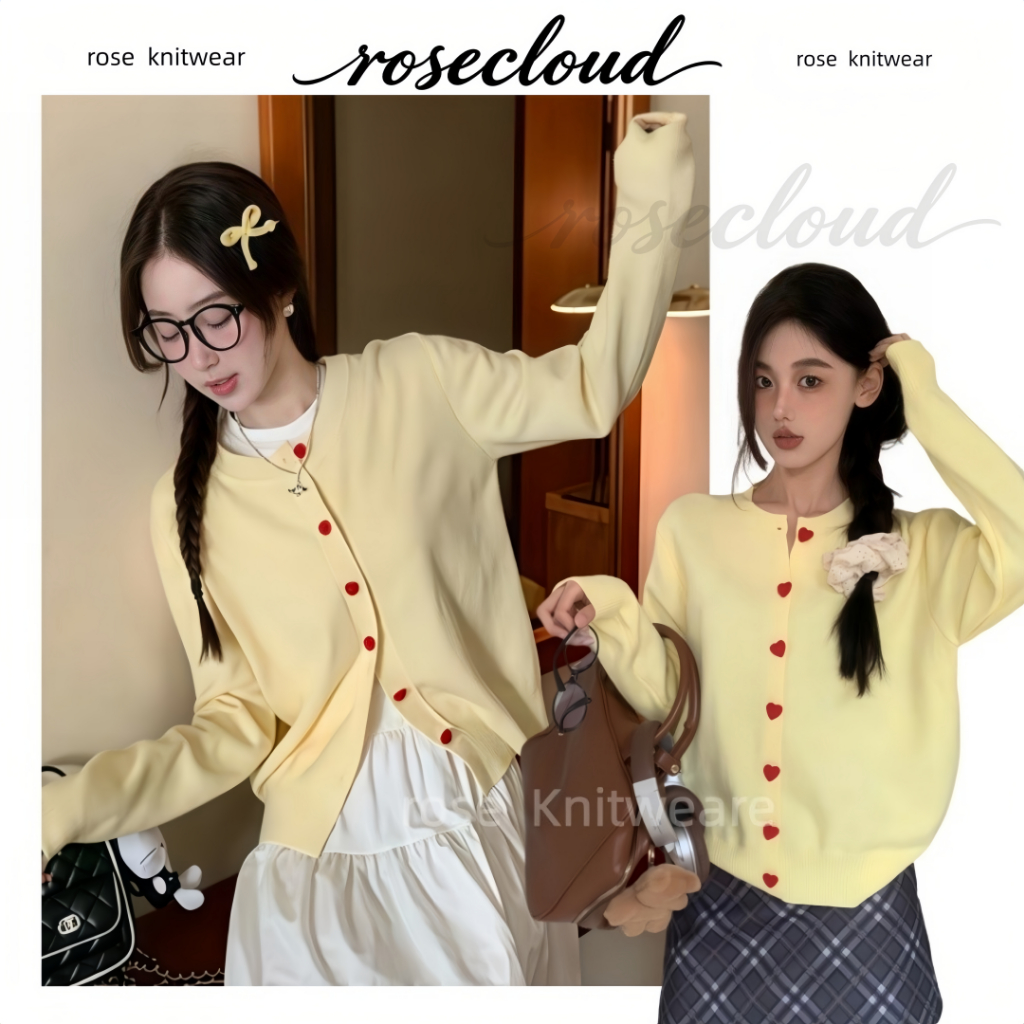 🌟rosecloud🌟สินค้าใหม่: เสื้อคาร์ดิแกน/เสื้อกันหนาว/เสื้อคลุมแขนยาวถักไหมพรมรูปหัวใจติดกระดุมน่ารักสำหรับผู้หญิง