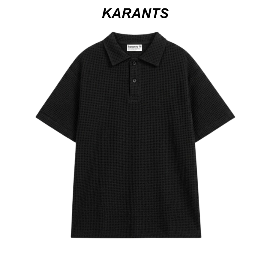 Karants เสื้อ Polo Oversize ผ้า Waffle สีพื้น สำหรับผู้ชายและผู้หญิง Unisex - KR376