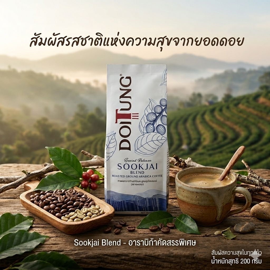 DoiTung Sookjai Blend กาแฟอาราบิก้าแท้คั่วบดสูตร "สุขใจ" จากโครงการพัฒนาดอยตุง​ 200g