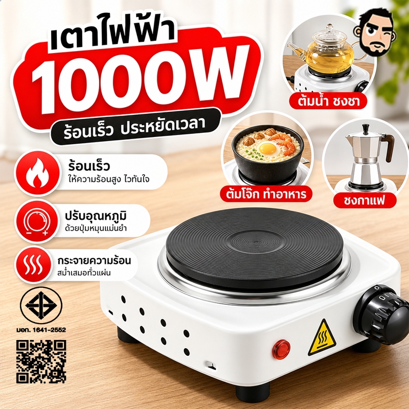จัดส่งทันที เตาไฟฟ้าอเนกประสงค์ เตาไฟฟ้าอเนกประสงค์ขนาดเล็ก เตาแม่เหล็ก 1000W สำหรับ ต้มกาแฟ ทำอาหาร อุ่นอาหาร เตาพกพา