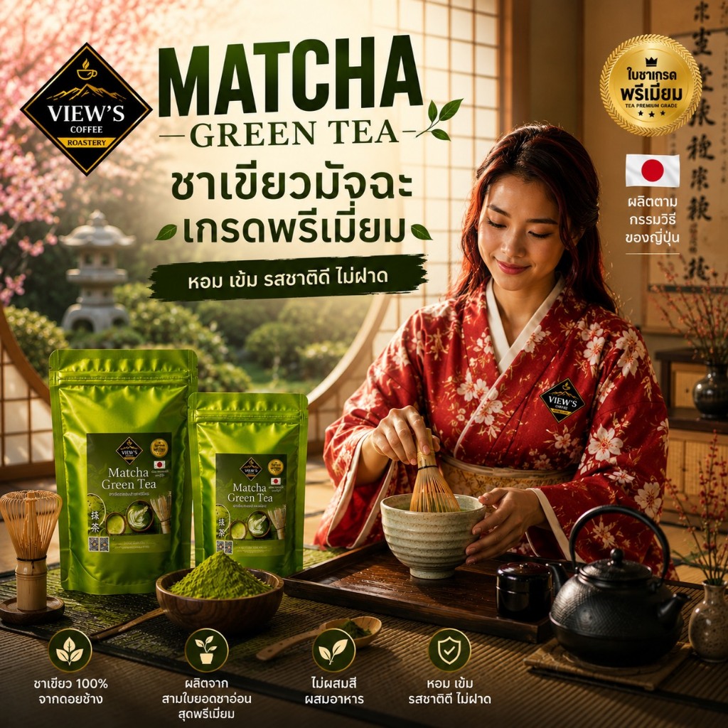 ชาเขียวมัชชะแท้100% ผลิตจากยอดชาเขียวแท้ๆ Oganic ไม่ผสมสีผสมอาหาร(MATCHA)