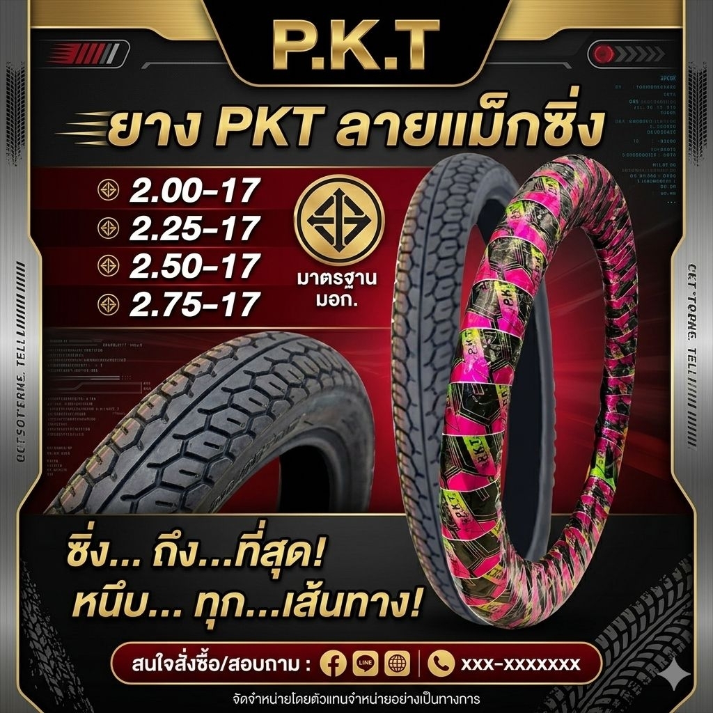 ยางนอก PKT ขอบ 17 ลาย แม็กซิ่ง (ใช้ยางใน)