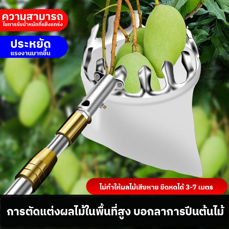 ตะกร้อสอยผลไมั ที่สอยมังคุด ตะกร้อสอยมะม่วง ไม้ สอยผลไม้ (ด้ามยืดหดได้ 3/5/7M)เก็บผลไม้ แถมถุงตาข่าย ไม่ต้องปีนต้นไม้