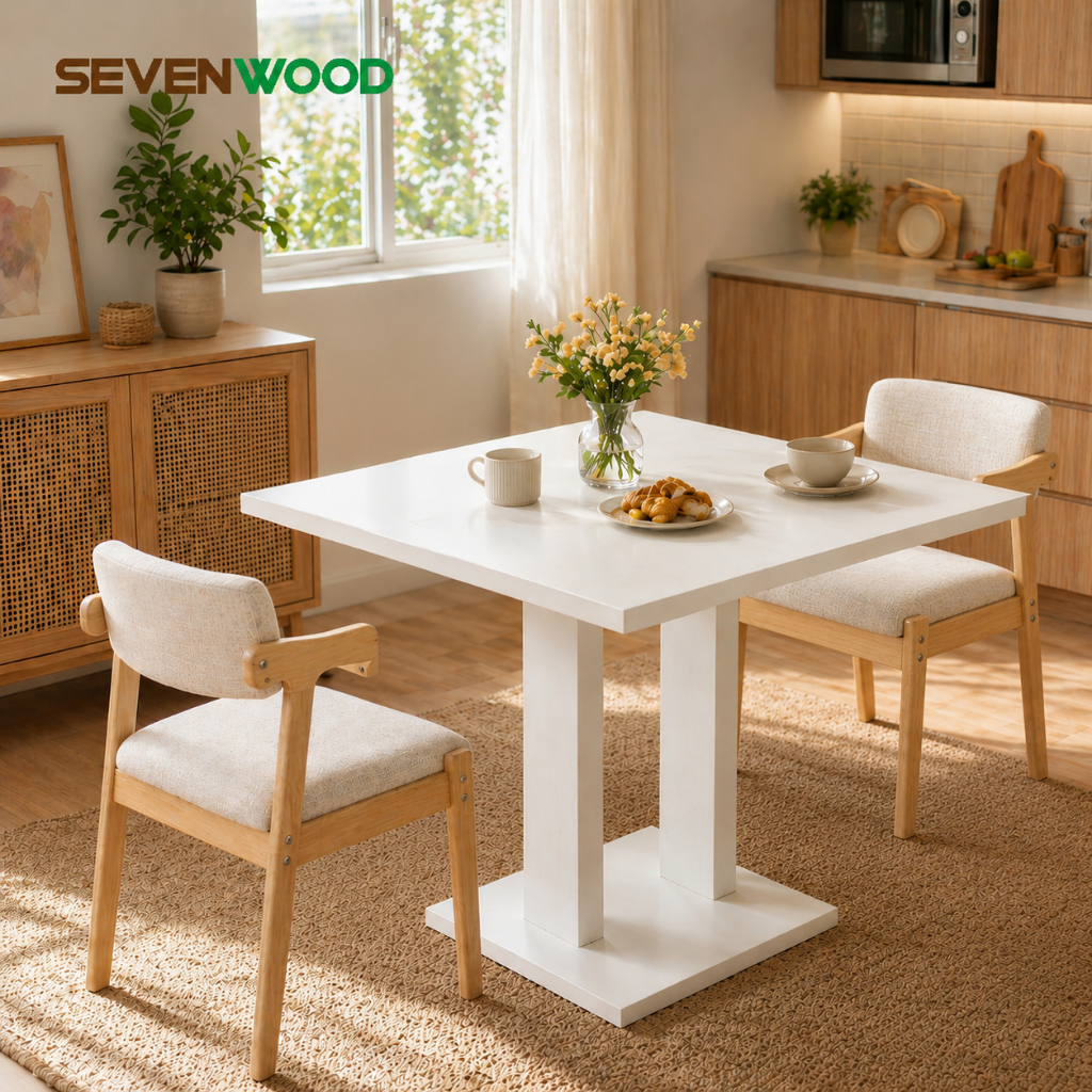 SEVENWOOD โต๊ะกาแฟทรงเหลี่ยม โต๊ะกินข้าว โต๊ะอาหาร ขนาด 80x80x76 ซม. สไตล์เรียบง่ายและมินิมอล สามารถนั่งได้ 2-3 คน