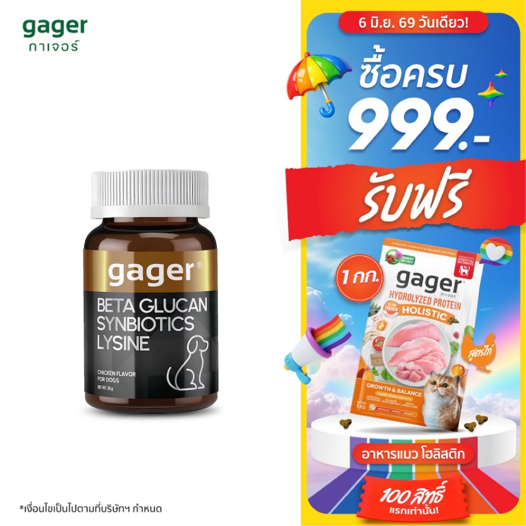 Gager (กาเจอร์) วิตามินหมา ผงเบต้ากลูแคน+ไลซีน+ซินไบโอติก 3in1 เสริมภูมิคุ้มกัน กลิ่นไก่ (มีตัวเลือก)