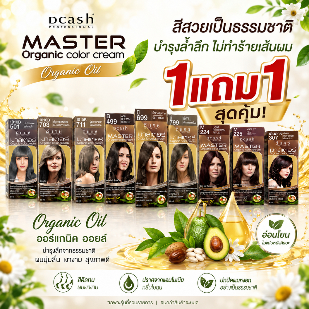 โปรสุดคุ้ม 1 แถม 1 (ตัดฝา) ครีมเปลี่ยนสีผม ดีแคช มาสเตอร์ คัลเลอร์ครีม 60 มล.