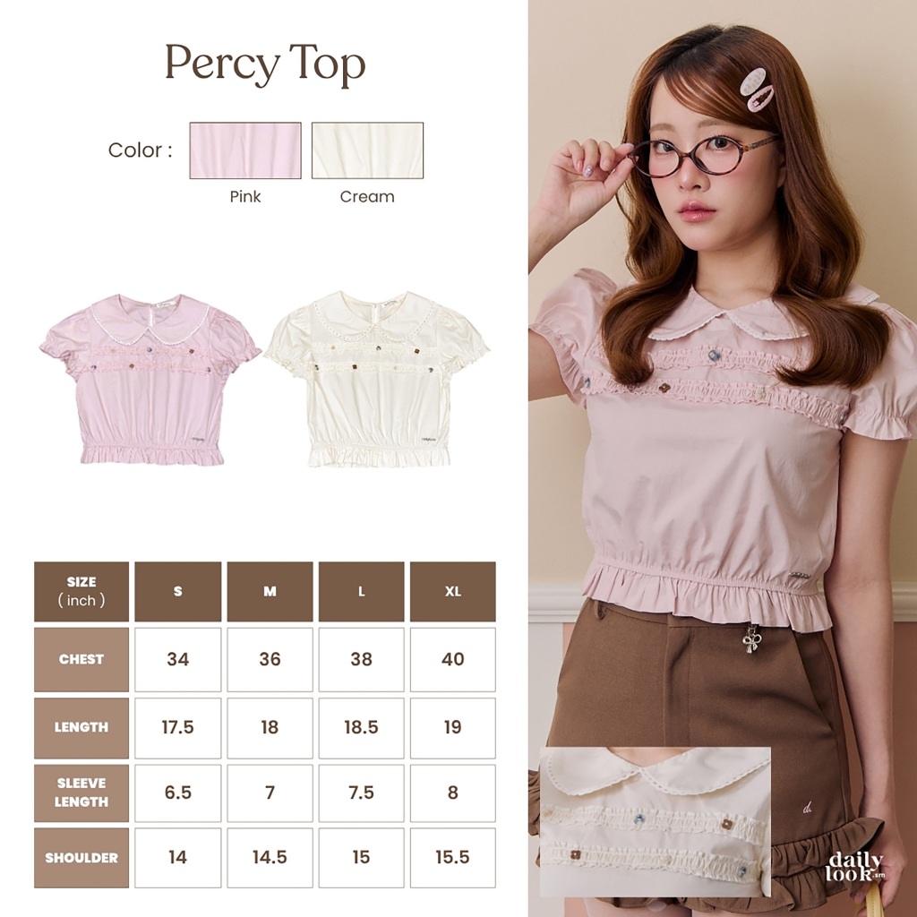 DAILYLOOK.SM --- Percy top เสื้อแขนตุ๊กตา ปกคอบัวแต่งระบายลูกไม้เล็กๆ ดีเทลระบายช่วงอกเพิ่มความน่ารักด้วยกระดุมจิ๋วๆ