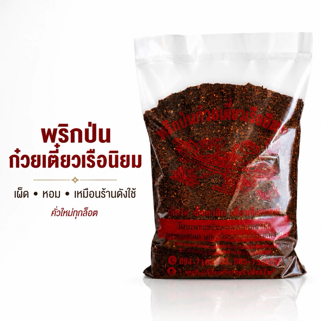 พริกป่นก๋วยเตี๋ยวเรือ 1 กก. พริกคั่วหยาบ หอมคั่วเตาฟืน เผ็ดจัด พริกล้วน 100% คั่วใหม่ทุกล็อต(ปโล)