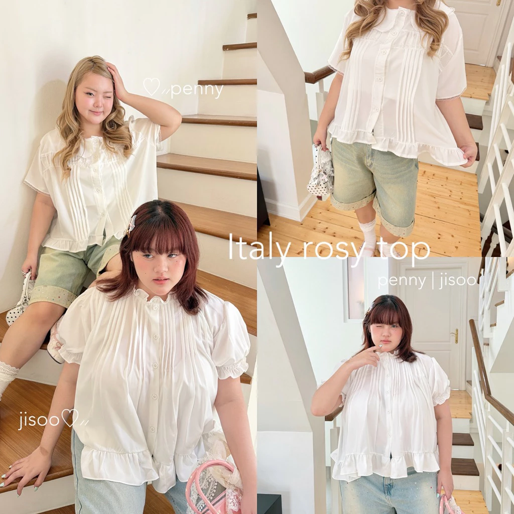 Chubbygirlbkk- Italy rosy top เชิ้ตขาวสาวอวบ ดีเทลจีบหน้า แต่ลูกไม้ ใส่สบาย ผ้าไม่ร้อน น่ารัก